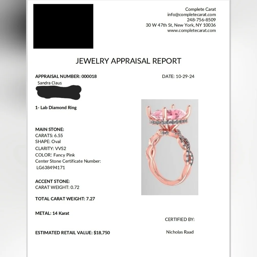 7.27ct 14k Rose Gold Custom Designed Pink Lab Diamond Engagement Ring Size 5 ✨💍 - Picture 10 of 10